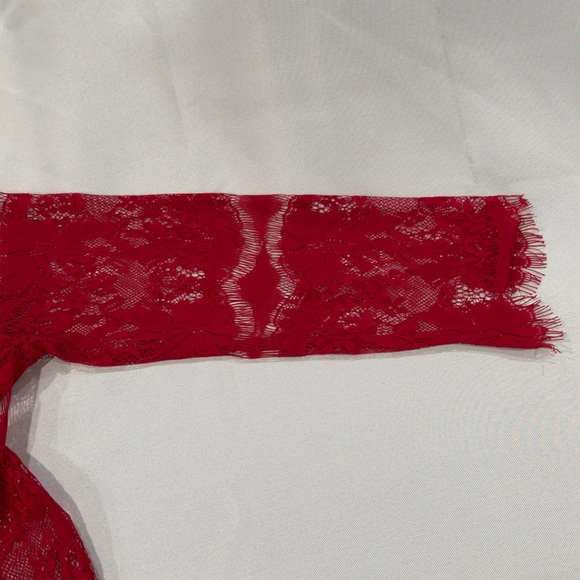 Red Lace Top Fossil Eyelash Lace Sheer 3/4 Sleeved Size XSmall - Picture 4 of 6